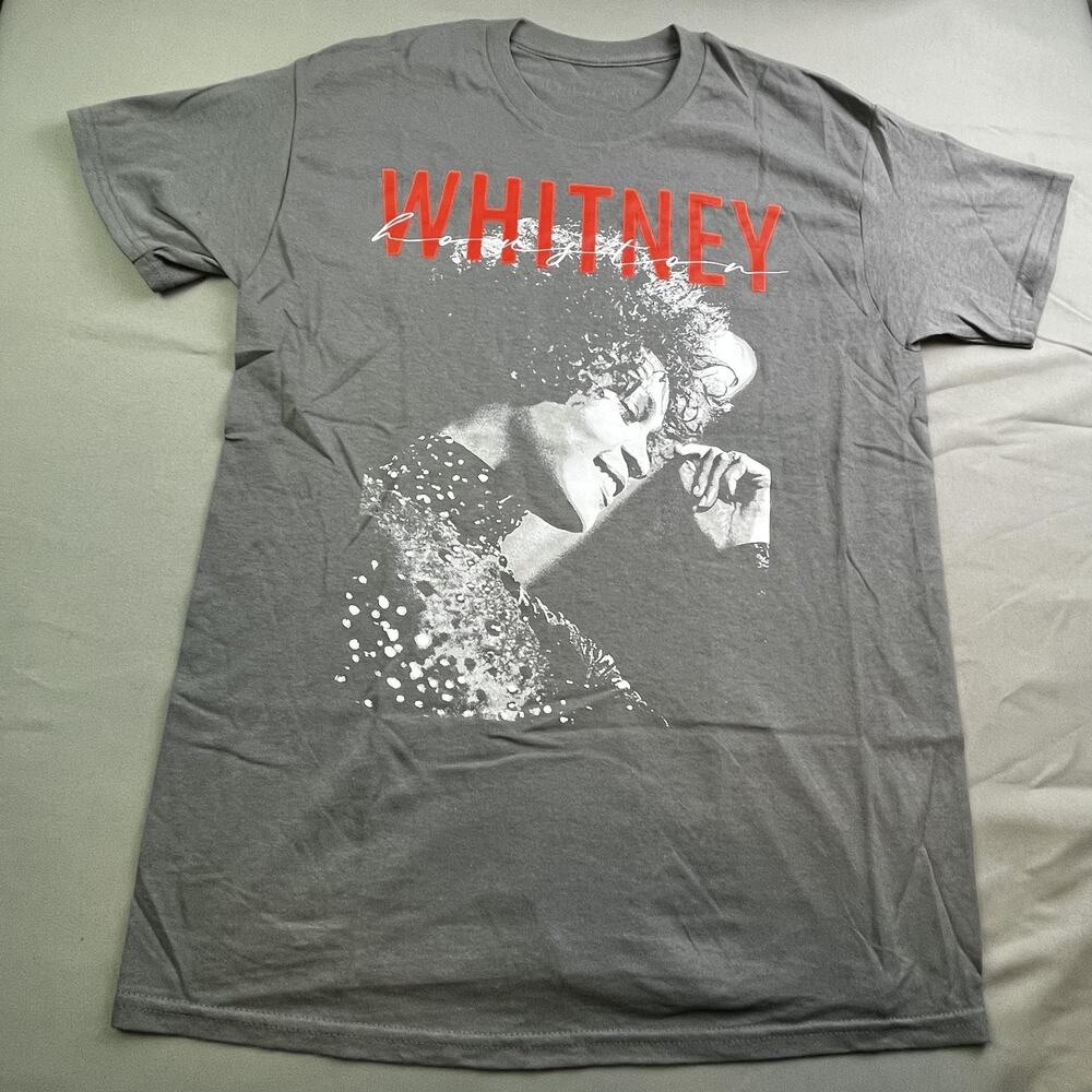 Whitney Houston Shirt Mens Medium Gray Portrait Graphic Music Tee T-Shirt